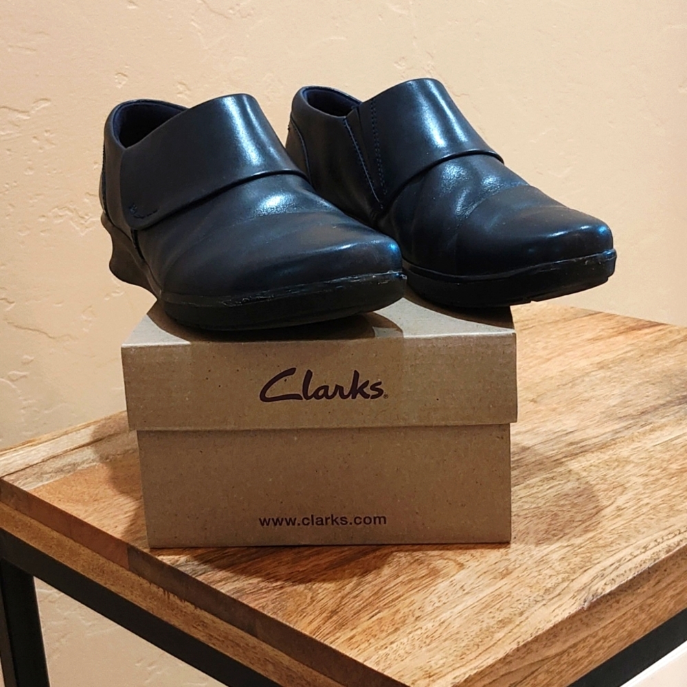 Clark's Navy Leather slip on Shoes